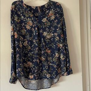 Elegant Floral Navy Blouse